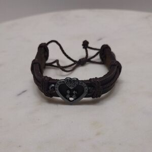 Gray Hearted Friend Brown Leather Adjustable Bracelet BA-11